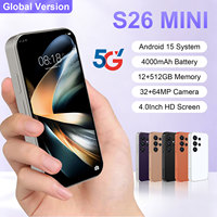 S26 MINI Teléfono Inteligente de Bolsillo Ultra Pequeño, 4.0 Pulgadas, 12+512GB, 5G LTE, Doble SIM, Desbloqueo Facial, Mini Teléfono Móvil Android Portátil