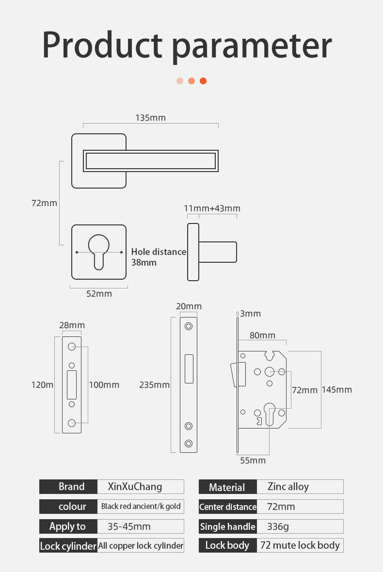 Modern European Design Hotel Bedroom Sliding Door Hardware Lever Handle Locks