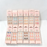 Fabricant de faux ongles à presser sous marque privée, logo personnalisé, ongles faux en amande de taille moyenne, vente en gros, usine de faux ongles en gros