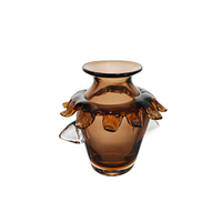 Vintage Vase à Fleurs Verre Ambre Col Volanté Poignées Ailées Collier Pétale Soufflé à la Main Centres Table Déco Maison