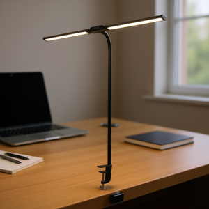 Lampe de bureau LED avec pince, double tête, col de cygne réglable à 360 degrés, éclairage de bureau, commande tactile, intensité variable, lumière du jour 5000K - Product Image 2