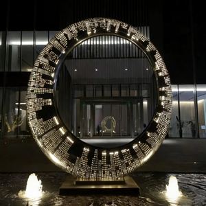 ประติมากรรม LED สแตนเลสสตีลสำหรับตกแต่งภายนอกอาคาร ทนทาน ดีไซน์กันน้ำ ผิวขัดเงา พร้อมไฟ LED สีวอร์มไวท์ ปรับความสว่างได้ - Product Image 2