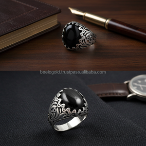 925K Sterling <b>Silver</b> Art Onyx <b>Men</b> <b>Ring</b> - Product Image 3