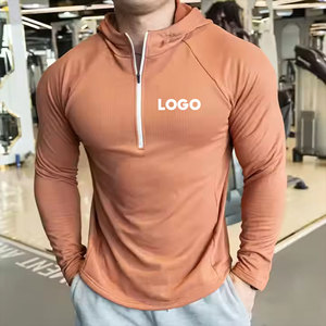 Manufacturer Active Men'S Breathable Long Sleeves Fleece Half <strong>Zip</strong> <strong>Hooded</strong> Tops Fitness Workout Custom Plain Running Shirts Hoodie - Product Image 3