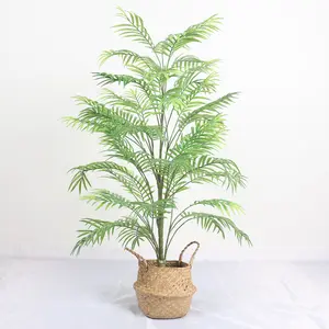 Usine de Simulation artificielle petite en pot en plastique vert areca palmier pour le prix bon marché