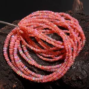 Perles de Rondelle lisse d'opale éthiopienne rose de haute qualité pour la fabrication de bijoux pierre précieuse d'opale de feu Welo naturelle 3-5mm perles de prix en vrac - Product Image 5