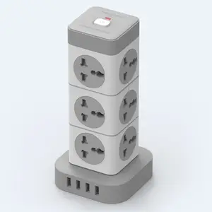 Power tower socket, 12 AC outlets with 4 USB ports, 5V/3.4A overload protection