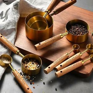 High Quality Acacia Wood Handle <b>Measuring</b> Tools Stainless Steel 1.25ml to 250ml <b>Measuring</b> Cups and <b>Spoons</b> Set for Baking - Product Image 5