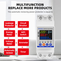 Disjoncteur intelligent Tuya 63A avec mesure de consommation kWh, monophasé, compteur d'énergie WIFI, protection contre les surtensions, les courants et les fuites à la terre, compatible Smart Life