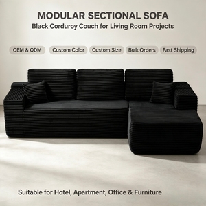 Sofá Seccional Modular en Forma de <span class=keywords><strong>L</strong></span> al por Mayor, Sofá Tapizado en Corduroy de Costura Ancha Personalizado con Chaise Longue para Sala de Estar - Product Image 2