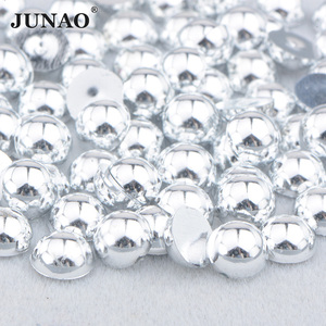 JUNAO Venta al por mayor 10 12 14 16 20 mm Flatback Pearl Beads Gold ABS Plastic Pearls a granel Half Round Pearls sin agujeros - Product Image 2