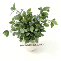 Tanaman Eucalyptus Buatan dengan Daun Berbiji dalam Pot Keramik Putih Matte, Tanaman Palsu dengan Dedaunan Hijau Lembut untuk Dekorasi Rumah.