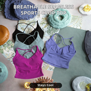 Soutien-gorge de sport respirant sans couture pour femme, maintien élevé, coupe courte, dos découpé, extensible dans les 4 sens, idéal pour le yoga et la gym - Product Image 2