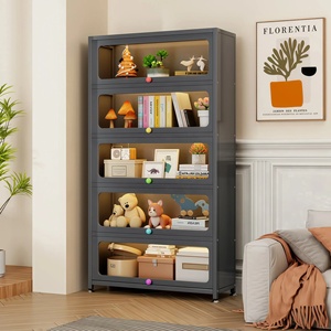 Armario de Almacenamiento Abatible de Acero con Puertas de Acrílico o Vidrio Templado, <span class=keywords><strong>Librero</strong></span> Multinivel a Prueba de Polvo para Oficina en Casa y Estudio - Product Image 2