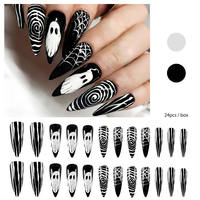 FN1165 En gros, faux ongles en gel souple personnalisés réutilisables à presser, avec colle, en PVC, forme cercueil, couvrance totale, pour salon de manucure, 24 pièces/ensemble