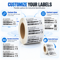 Étiquettes d'identification de produits personnalisées, autocollants en rouleau PET blancs avec code-barres, numéro de série, code QR pour les batteries électroniques