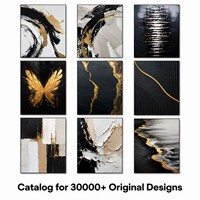 Peinture murale abstraite moderne texturée 3D Wabi Sabi personnalisable faite à la main sur toile, or et noir, pour la décoration d'hôtel