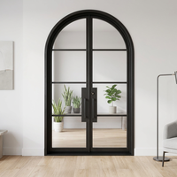 Porte intérieure double en verre et acier arqué moderne sur mesure, porte française en métal noir pour villa, hôtel, bureau