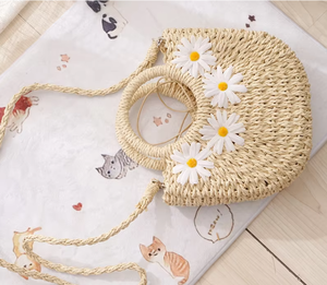 Nouveauté Sacs de plage en paille tissés à la main avec des fleurs pour le voyage des femmes - Product Image 6