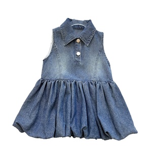 Vestido vaquero sin mangas para niña, con cuello de solapa, decoración de botones, dobladillo de burbujas, vestido informal de verano - Product Image 5