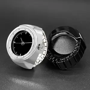 Thời Trang Vòng Đồng Hồ Nhỏ Ngón Tay Đồng Hồ Vòng Quay Số Thạch Anh Đàn Hồi Watchband Thép Thương Hiệu Màu Đen Nướng Sơn Mini Vòng Đồng Hồ