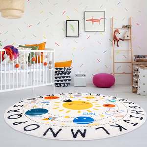 Tapis de jeu circulaire éducatif en peluche douce, 4 pieds, lavable, tapis de crèche pour salle de classe, salle de jeux, chambre à coucher - Product Image 3