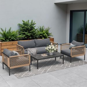 Set di Mobili in Rattan per Giardino, 4 Pezzi con Divano a 2 Posti, Poltrone <span class=keywords><strong>e</strong></span> Tavolo in Legno per Cortile di Hotel - Product Image 2