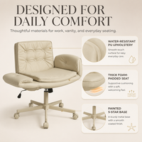 Chaise de bureau pivotante confortable avec accoudoirs rabattables et pieds croisés, idéale pour coiffeuse ou ordinateur, avec roulettes – Vente en gros