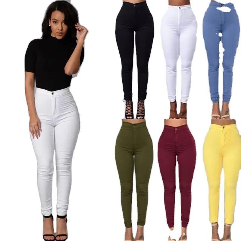 Pantaloni da donna tinta unita pantaloni professionali Slim con bottoni a vita alta pantaloni neri bianchi Plus Size pantaloni a matita femminili formali