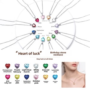 Collar con colgante de piedras preciosas de Plata de Ley 925 fina, cadena de eslabones con forma de corazón romántico de piedra natal de circón de tres garras del zodiaco doce - Product Image 4