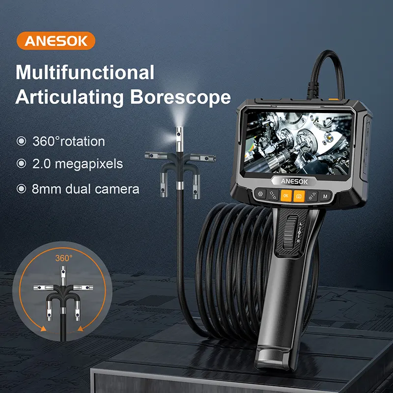 Endoscopio articolato bidirezionale schermo da 5 pollici a 360 gradi S10 telecamera di ispezione endoscopica digitale industriale portatile