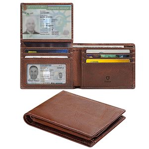 Genuine Leather <b>Wallet</b> <b>For</b> <b>Men</b> Multi Card Slot ID Window Crazy Horse Leather Coffee Brown <b>RFID</b> Blocking Business Style - Product Image 5