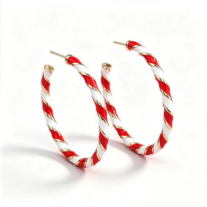 Boucles d'oreilles en spirale rouge et blanc pour femmes, design texturé, bijoux de mode pour les fêtes de Noël - Product Image 1