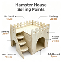 Maisonnette en bois écologique de luxe pour hamsters, avec échelle et plateforme, accessoires de cage pour hamsters syriens