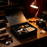 Coffret Cadeau Noir pour Appareil Photo avec Sangle de Transport, Boîte de Film, Impressions, Chiffon de Nettoyage, Emballage en Carton Ondulé pour Vente en Gros et Expédition