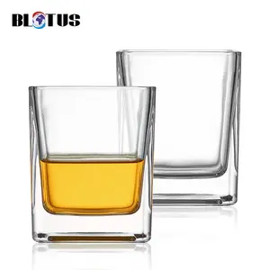 Vendita calda set di bicchieri da Whisky tequila in cristallo senza piombo personalizzati set di bicchieri da Whisky per bicchiere da pinta quadrato da uomo con stampo per ghiaccio