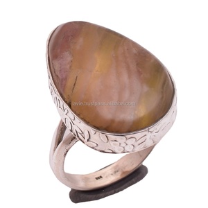 <b>Indian</b> Handmade Classic 925 Sterling Silver <b>Rings</b> Natural Fluorite Gemstone Fine Jewelry Engagement Party Anniversary Wedding - Product Image 1