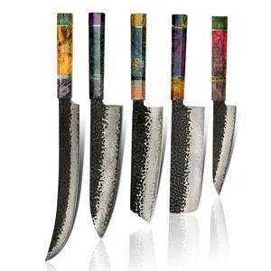 Yangjiang Amber 5 pcs 67 layers Damascus Japanese vg10 steel Stainless kitchen knife set with stabilized wood handle