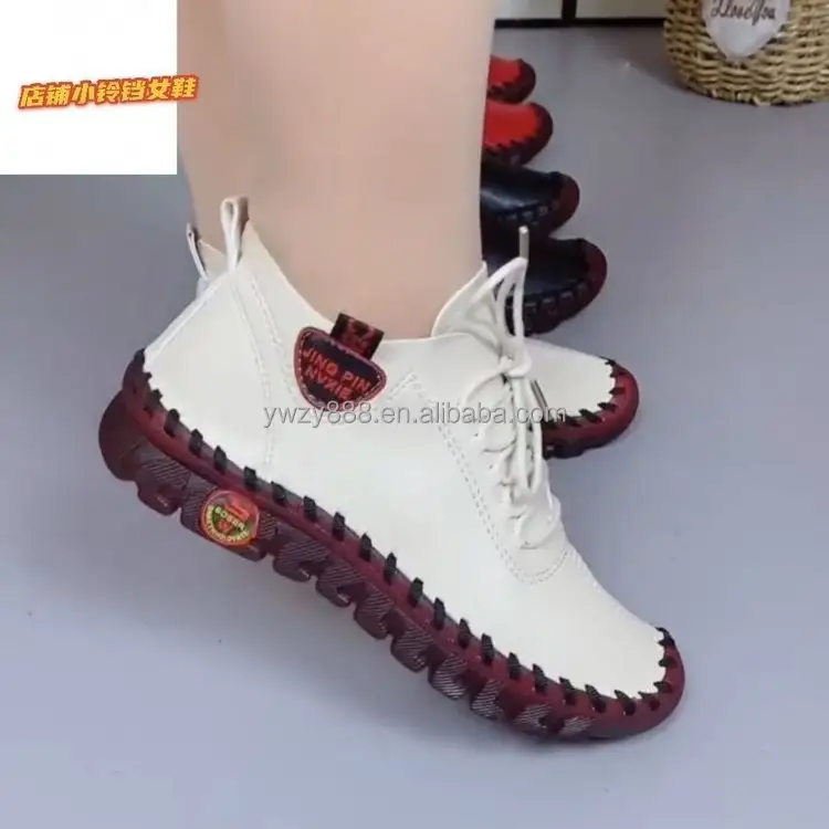 Spring and summer single shoes flat women's mother shoes wide fat feet beef tendon bottom middle-aged ladies lace-up shoes