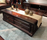 Table basse américaine traditionnelle à 8 tiroirs, finition noyer foncé - Rangement spacieux et esthétique classique pour la décoration du salon