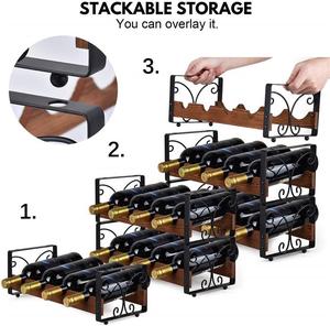 Support de stockage de vin empilable à 3 niveaux debout libre présentoir pliable en bois et métal fabrication porte-<span class=keywords><strong>bouteille</strong></span> de vin de comptoir - Product Image 3
