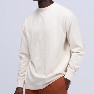 Oem/Odm 100% Katoenen Tshirt Mannen Custom Mock Hals Lange Mouw T-Shirt Zwaargewicht Drop Shoulder T-Shirts Voor Mannen - Product Image 1
