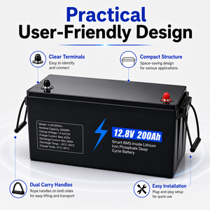 12.8V 200Ah LiFePO4 <b>Battery</b> 2560Wh <b>Deep</b> <b>Cycle</b> Lithium Ion <b>Batteries</b> for Solar Energy Storage Home Backup Off-Grid - Product Image 3