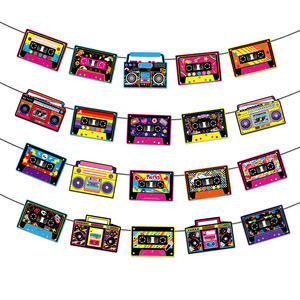 Guirlande murale décorative DIY en papier épais, style cassette rétro années 80-90, colorée, pour fête disco, hip-hop et musique - Product Image 1