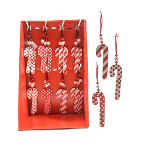 Porte-cadeaux en bois en forme de canne à sucre blanche et rouge 4,5x23cm assorti - Product Image 1