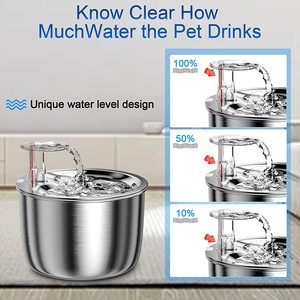 Fontaine à eau pour animaux de compagnie en acier inoxydable, pour chats et chiens, filtre à circulation automatique de 2l, conception détachable, forme ronde - Product Image 4