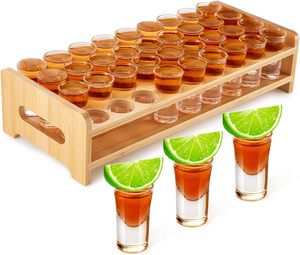 Soporte <span class=keywords><strong>de</strong></span> Bambú Natural para Vasos <span class=keywords><strong>de</strong></span> Chupito, Bandeja para Botellas con 24 Vasos <span class=keywords><strong>de</strong></span> <span class=keywords><strong>Vino</strong></span> para Club, Bar, Fiesta - Product Image 6