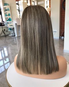 Balayage Lurus Sutra Rambut Manusia Eropa, Wig Depan Renda 13*4 Highlight <span class=keywords><strong>Ash</strong></span> Blonde Telah Ditanami dengan Rambut Bayi - Product Image 4
