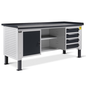 Établi réglable Fami WORK2014, plateau en acier de 200cm, avec armoire et tiroirs - Product Image 1