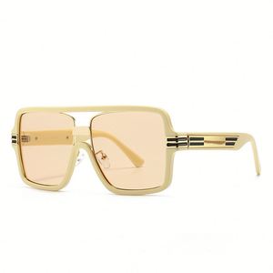 Custom Logo Fashion Luxury <b>Men</b> Women Beige Champagne Oversized <b>Sunglasses</b> Flat Top <b>Square</b> <b>Sunglasses</b> - Product Image 4